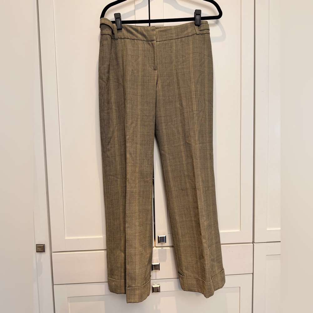 Ann Taylor Petite Plaid Dress Pants in Taupe and Brown